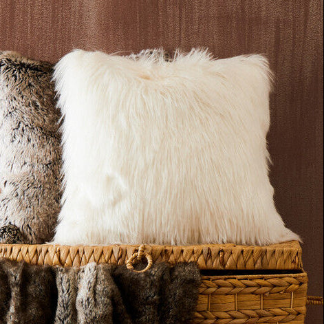 Cream Faux Fur Square Cushion