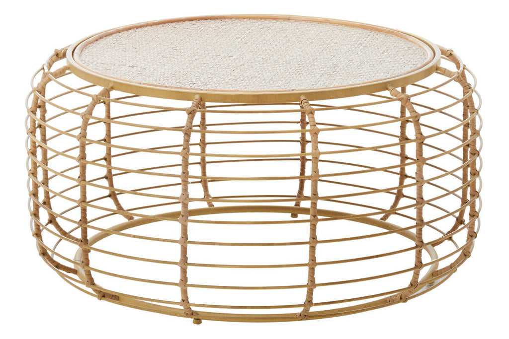 Trento Rattan Round Coffee Table, Antique Gold Frame