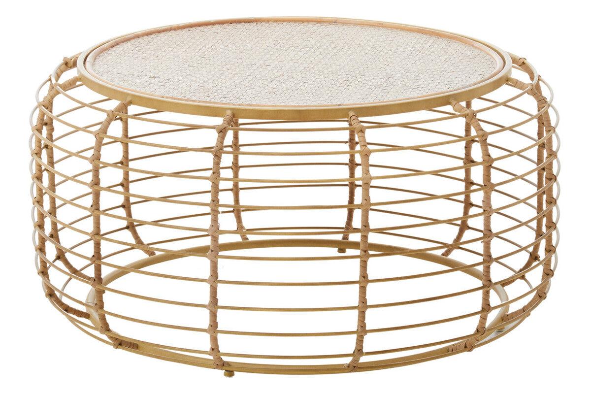 Trento Rattan Round Coffee Table, Antique Gold Frame