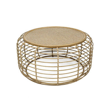 Trento Rattan Round Coffee Table, Antique Gold Frame