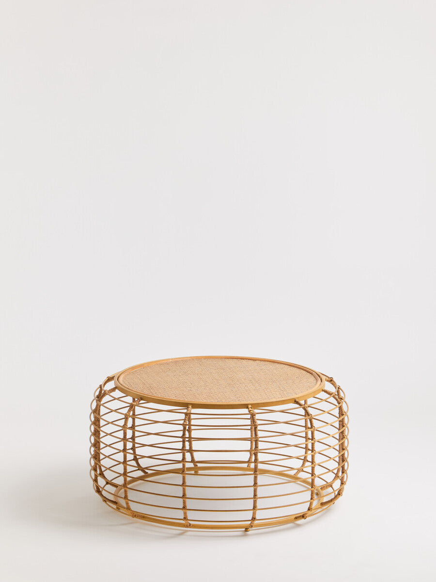 Trento Rattan Round Coffee Table, Antique Gold Frame