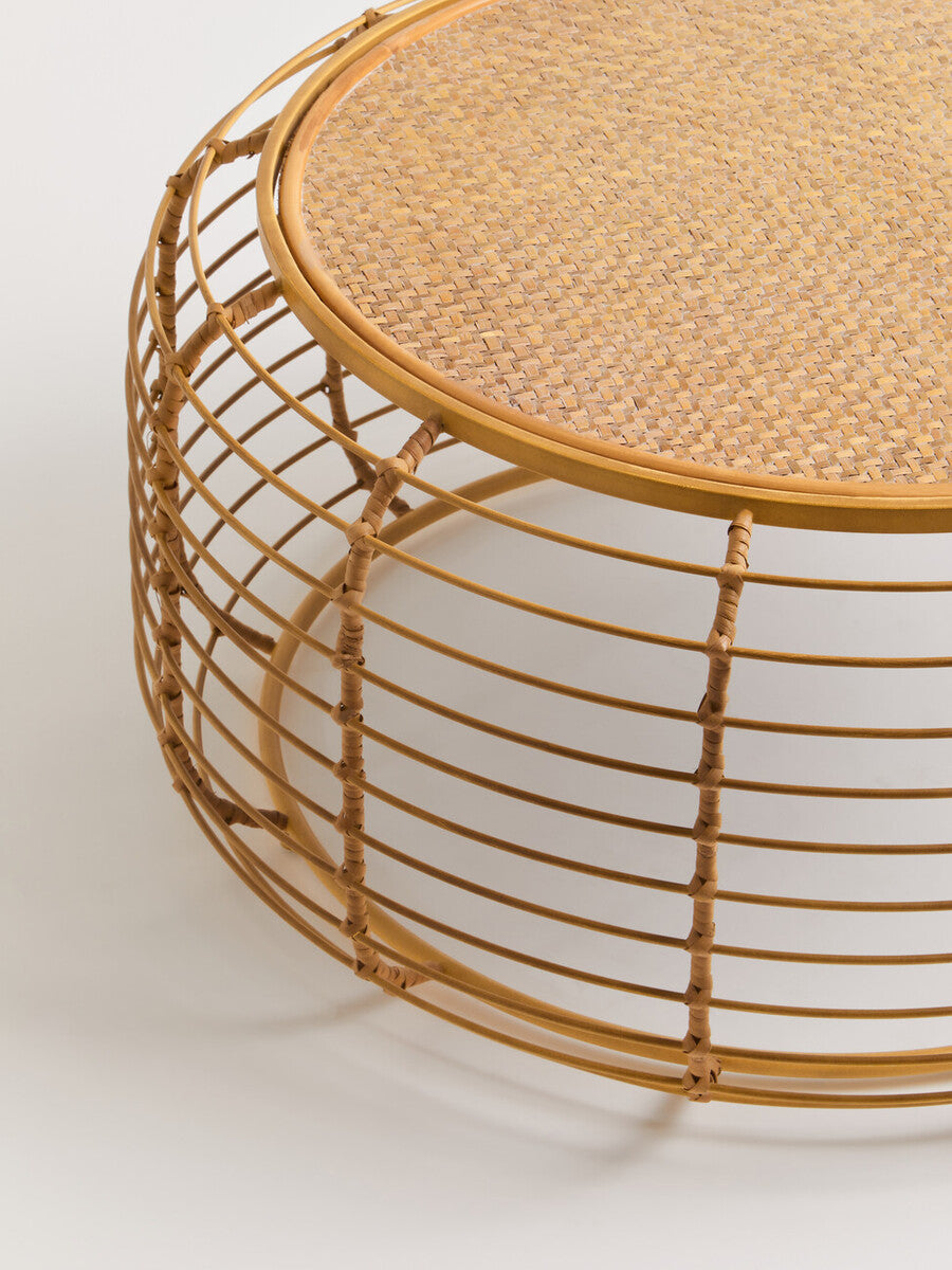 Trento Rattan Round Coffee Table, Antique Gold Frame