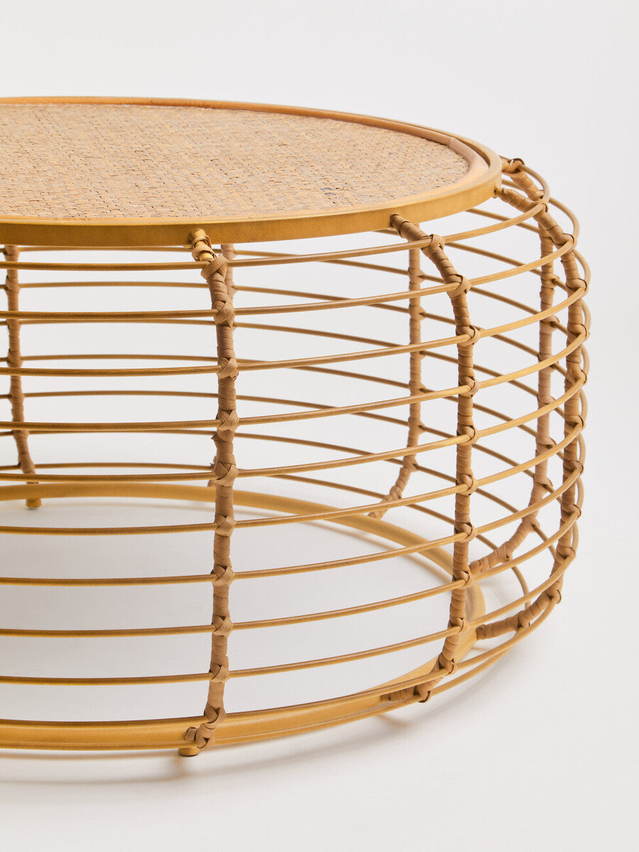Trento Rattan Round Coffee Table, Antique Gold Frame
