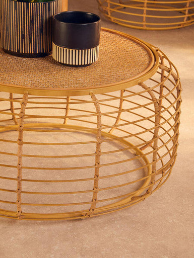 Trento Rattan Round Coffee Table, Antique Gold Frame