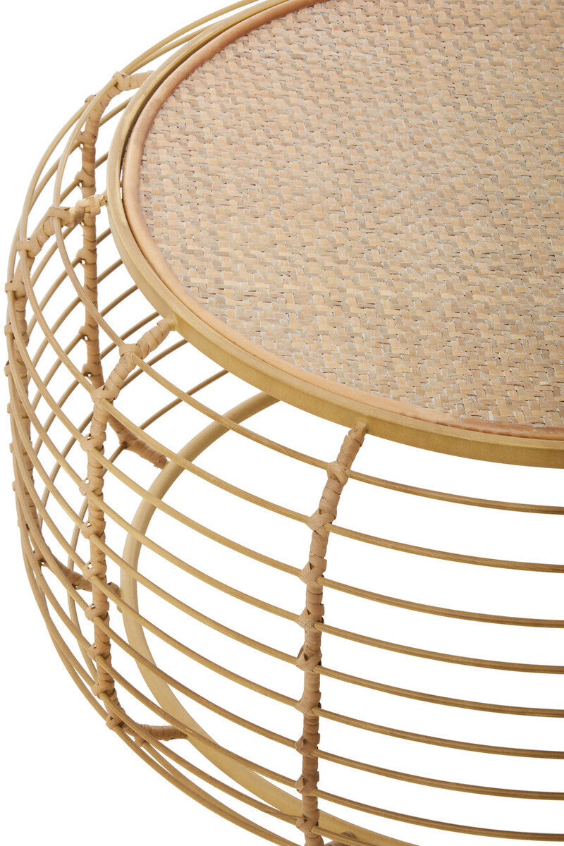 Trento Rattan Round Coffee Table, Antique Gold Frame