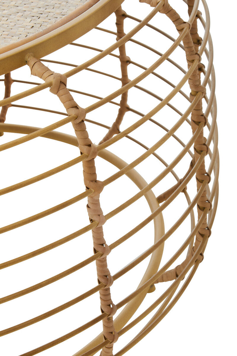 Trento Rattan Round Coffee Table, Antique Gold Frame