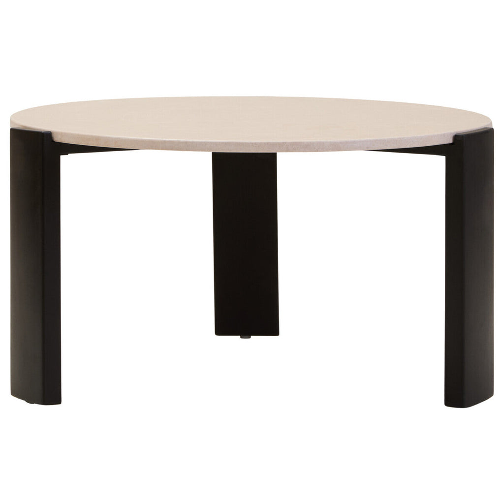 Palermo Cream Marble and Black Acacia Coffee Table, Large Round