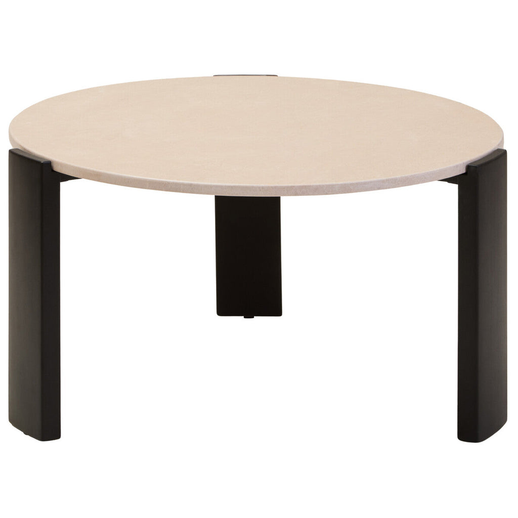 Palermo Cream Marble and Black Acacia Coffee Table, Large Round