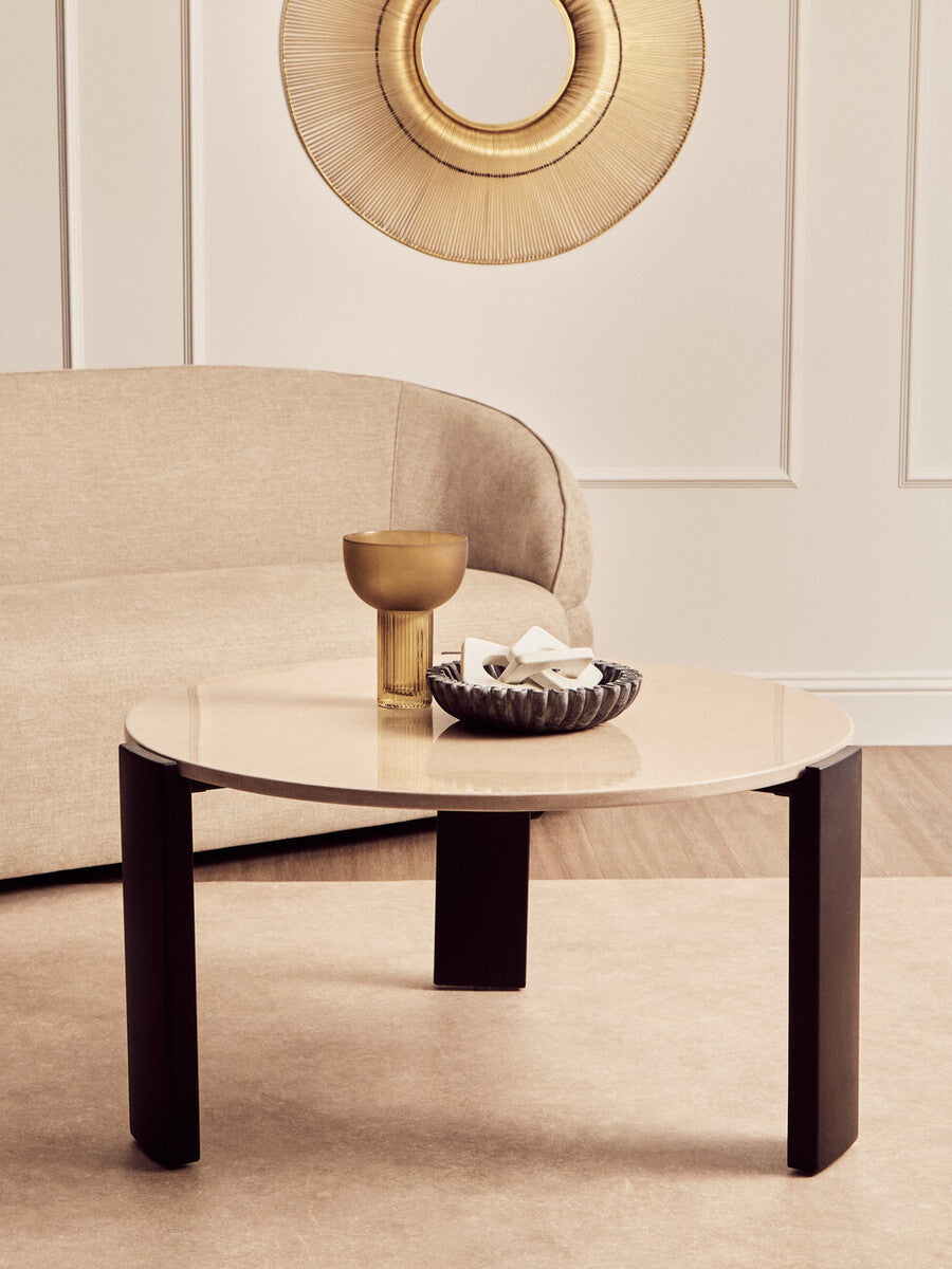 Palermo Cream Marble and Black Acacia Coffee Table, Large Round