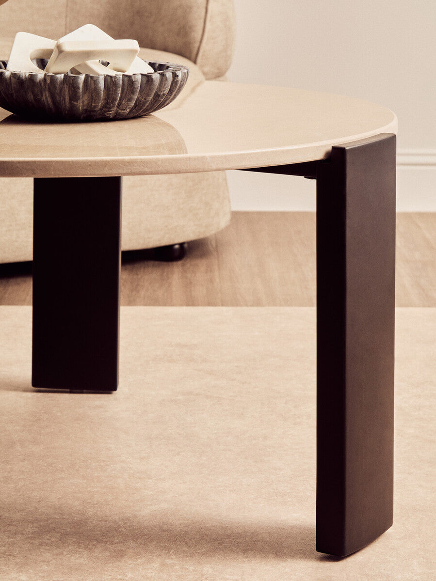 Palermo Cream Marble and Black Acacia Coffee Table, Large Round