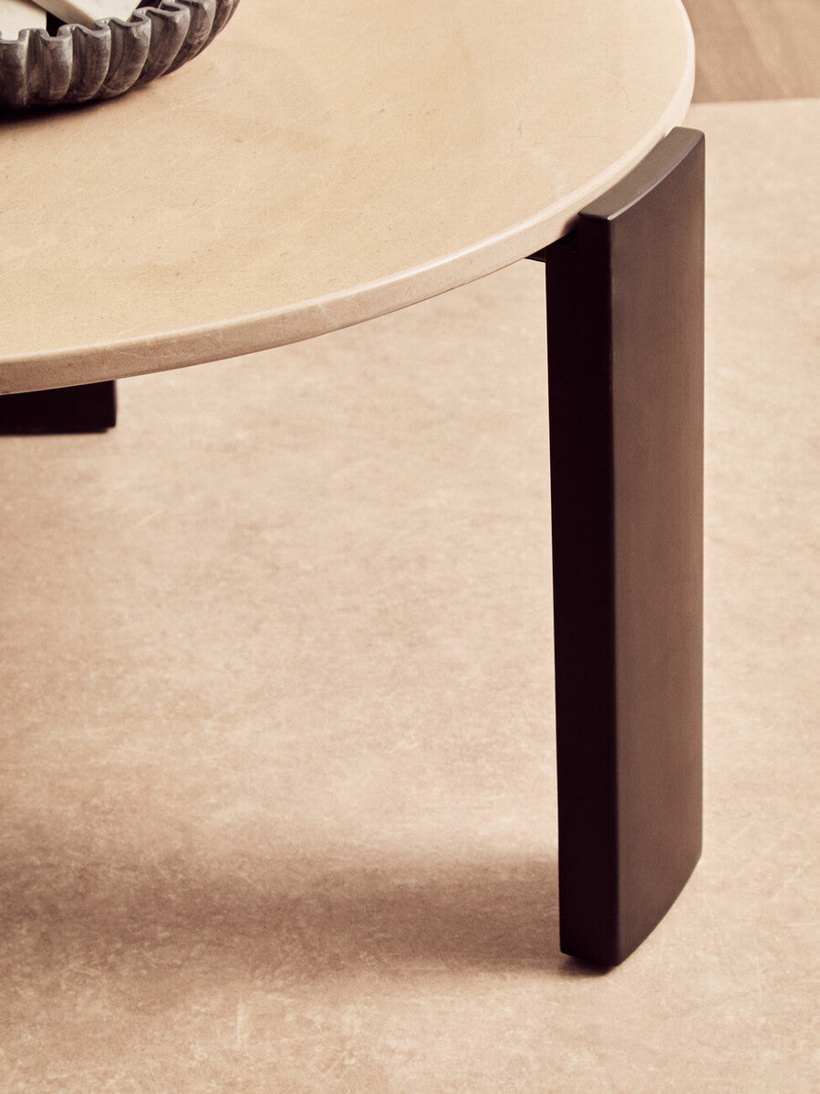 Palermo Cream Marble and Black Acacia Coffee Table, Large Round