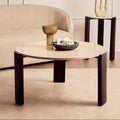 Palermo Cream Marble and Black Acacia Coffee Table, Large Round