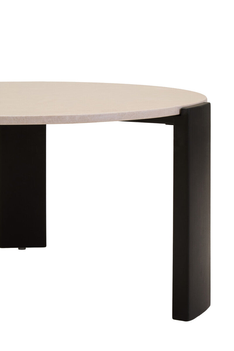 Palermo Cream Marble and Black Acacia Coffee Table, Large Round