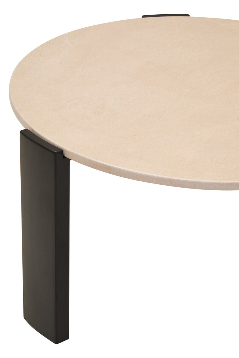 Palermo Cream Marble and Black Acacia Coffee Table, Large Round