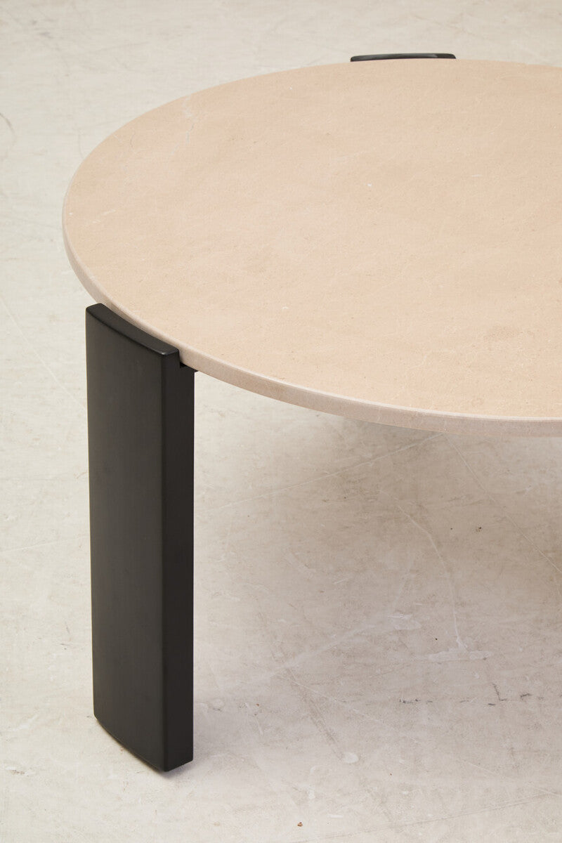 Palermo Cream Marble and Black Acacia Coffee Table, Large Round