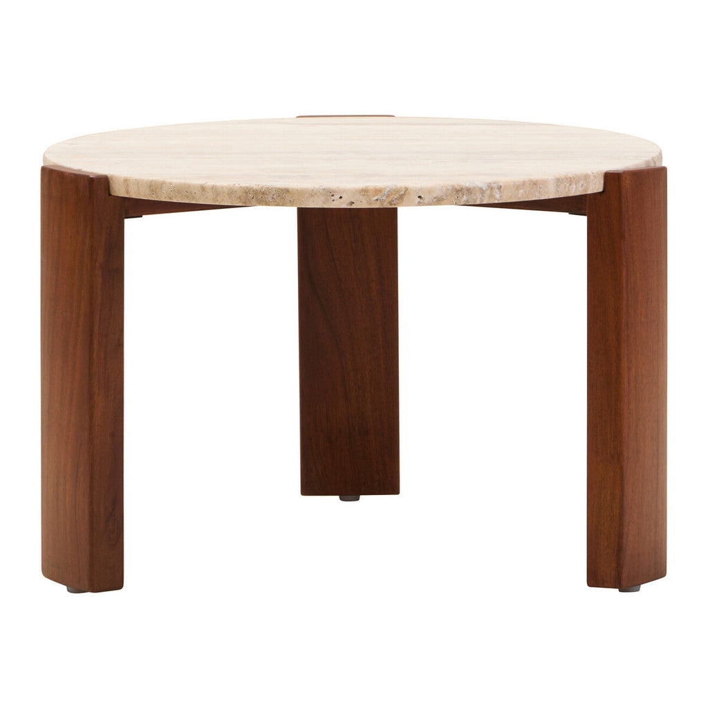 Palermo Travertine and Acacia Coffee Table, Small Round