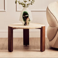 Palermo Travertine and Acacia Coffee Table, Small Round