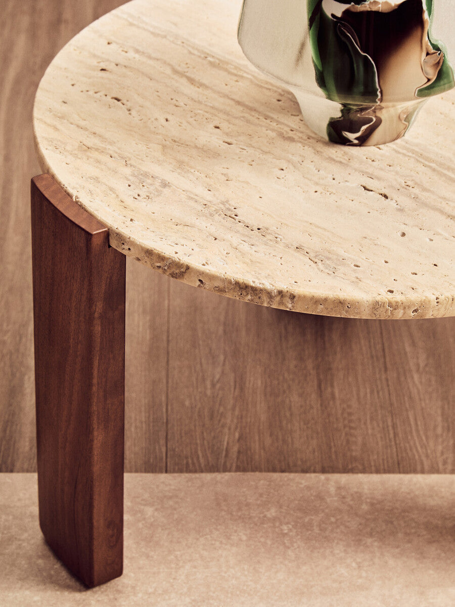 Palermo Travertine and Acacia Coffee Table, Small Round