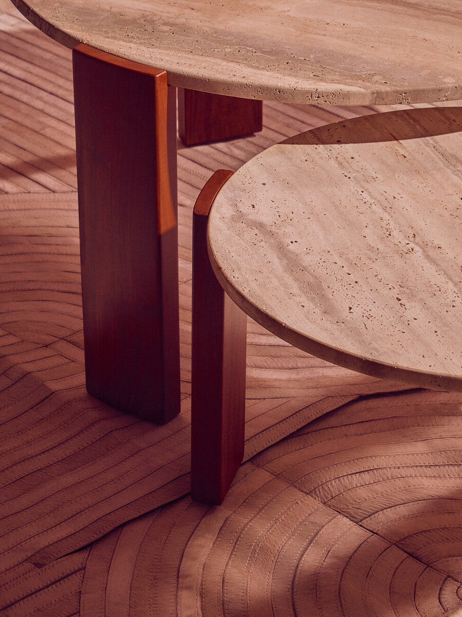 Palermo Travertine and Acacia Coffee Table, Small Round
