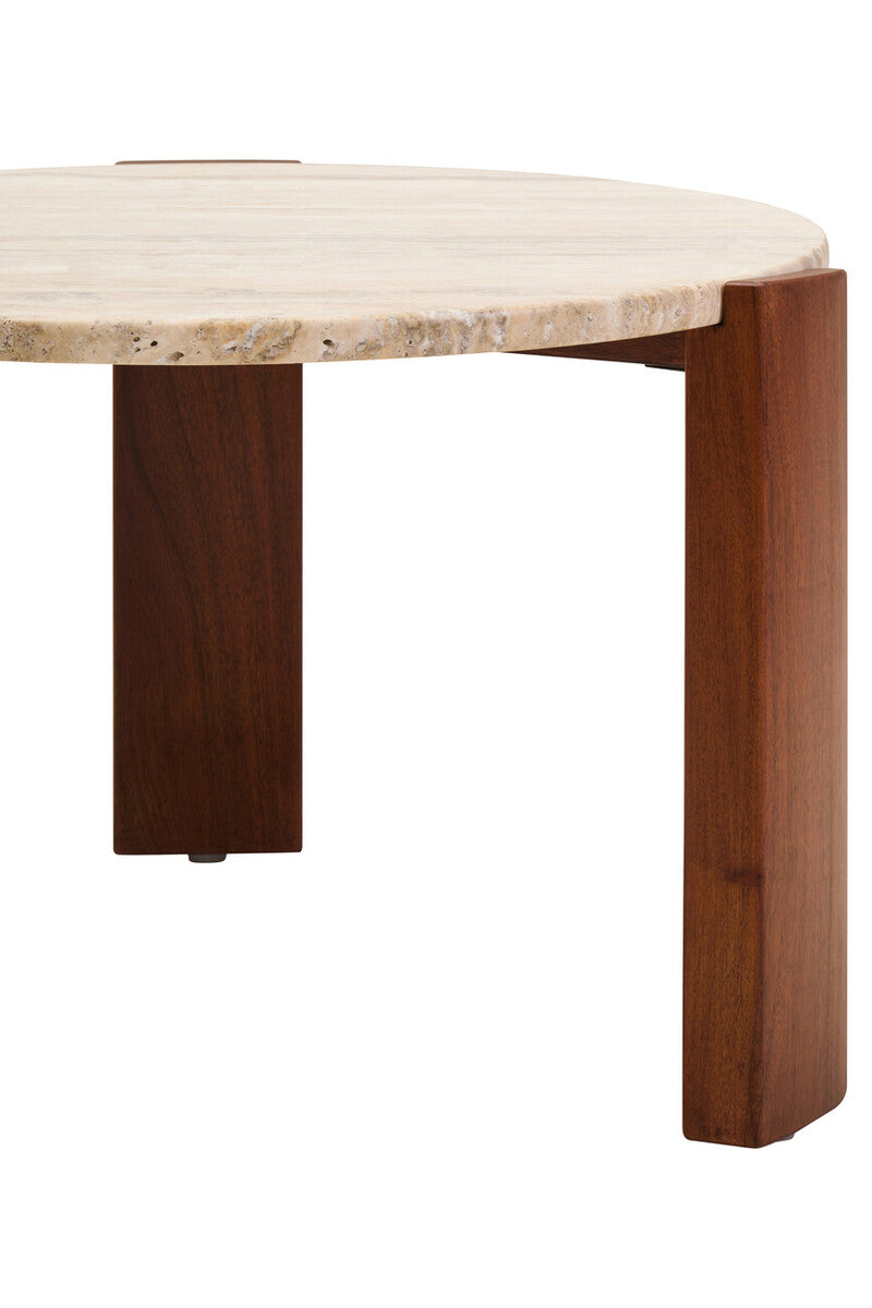 Palermo Travertine and Acacia Coffee Table, Small Round