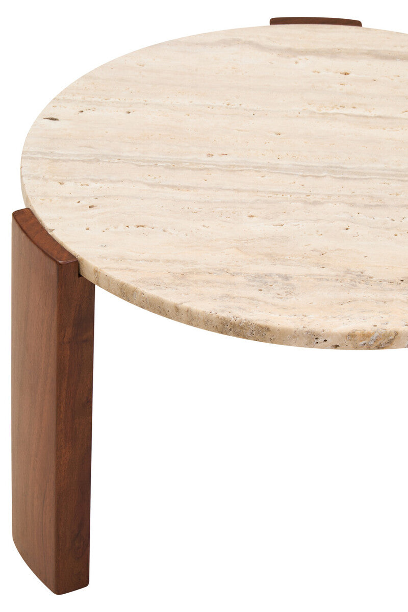 Palermo Travertine and Acacia Coffee Table, Small Round