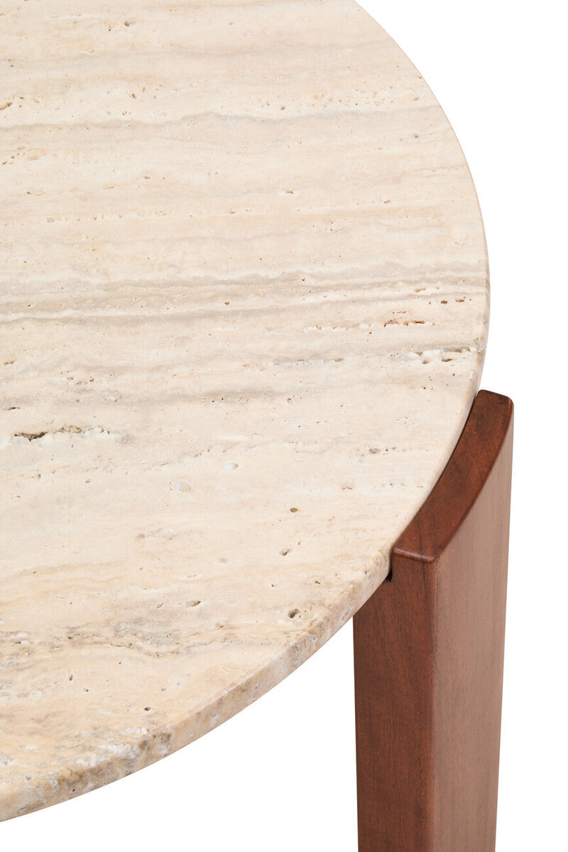 Palermo Travertine and Acacia Coffee Table, Small Round