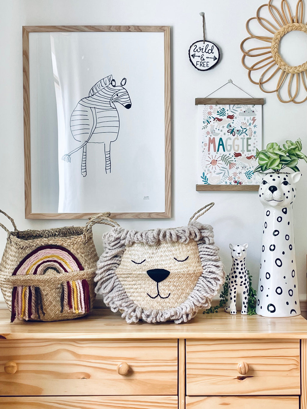 Natural Seagrass Lion Storage Basket, Large