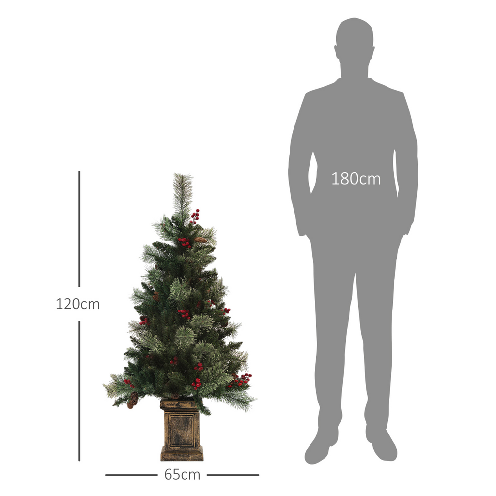 Pre-Lit Christmas Tree with Berries and Pine Cones, 4ft