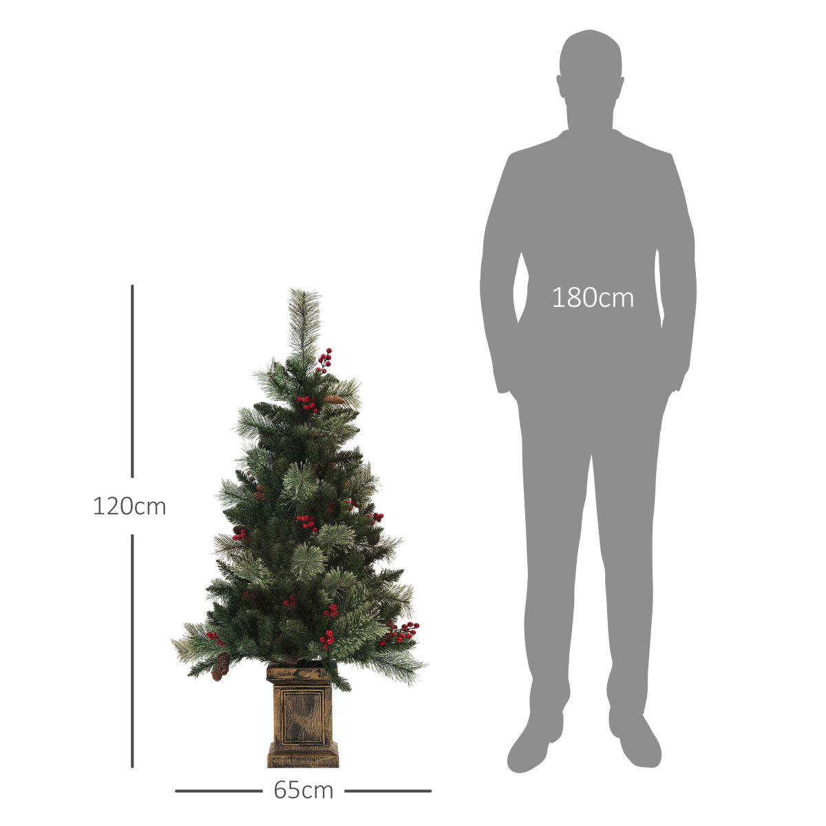 Pre-Lit Christmas Tree with Berries and Pine Cones, 4ft