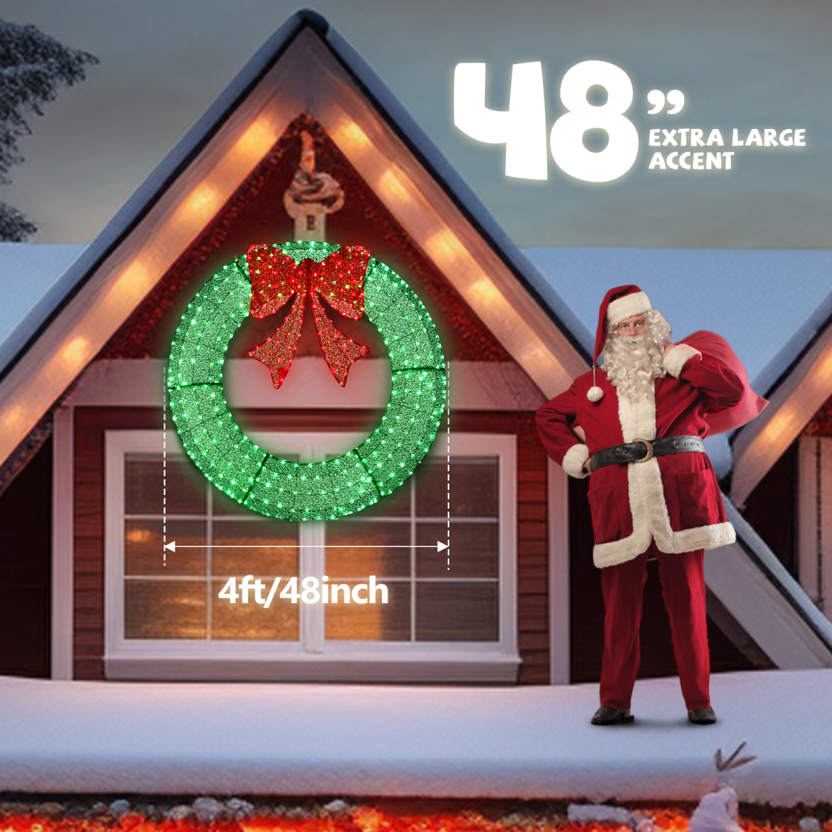 Giant Pre-Lit Outdoor Christmas Wreath, 120cm