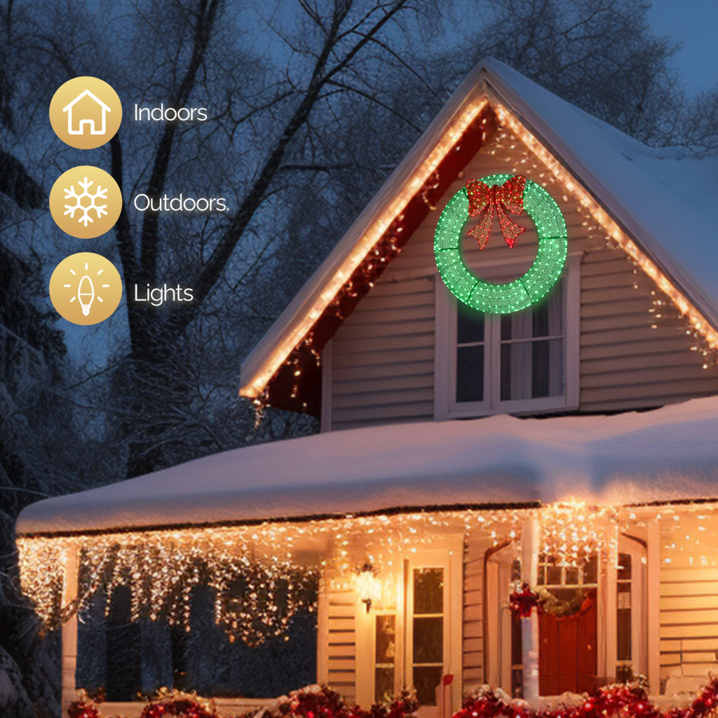 Giant Pre-Lit Outdoor Christmas Wreath, 120cm