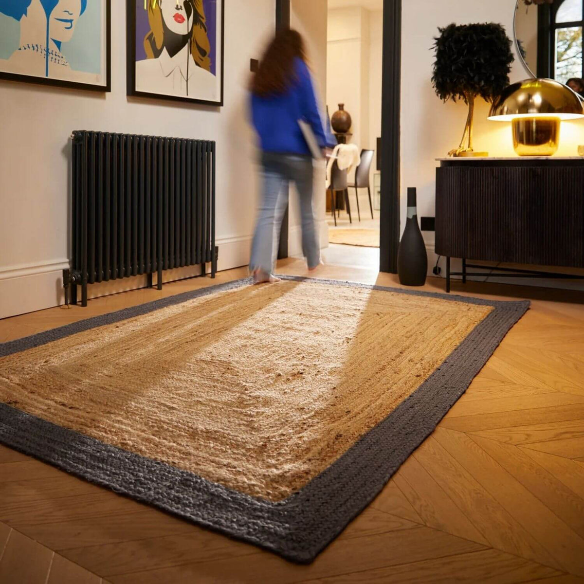 Bordered Grey Jute Rug