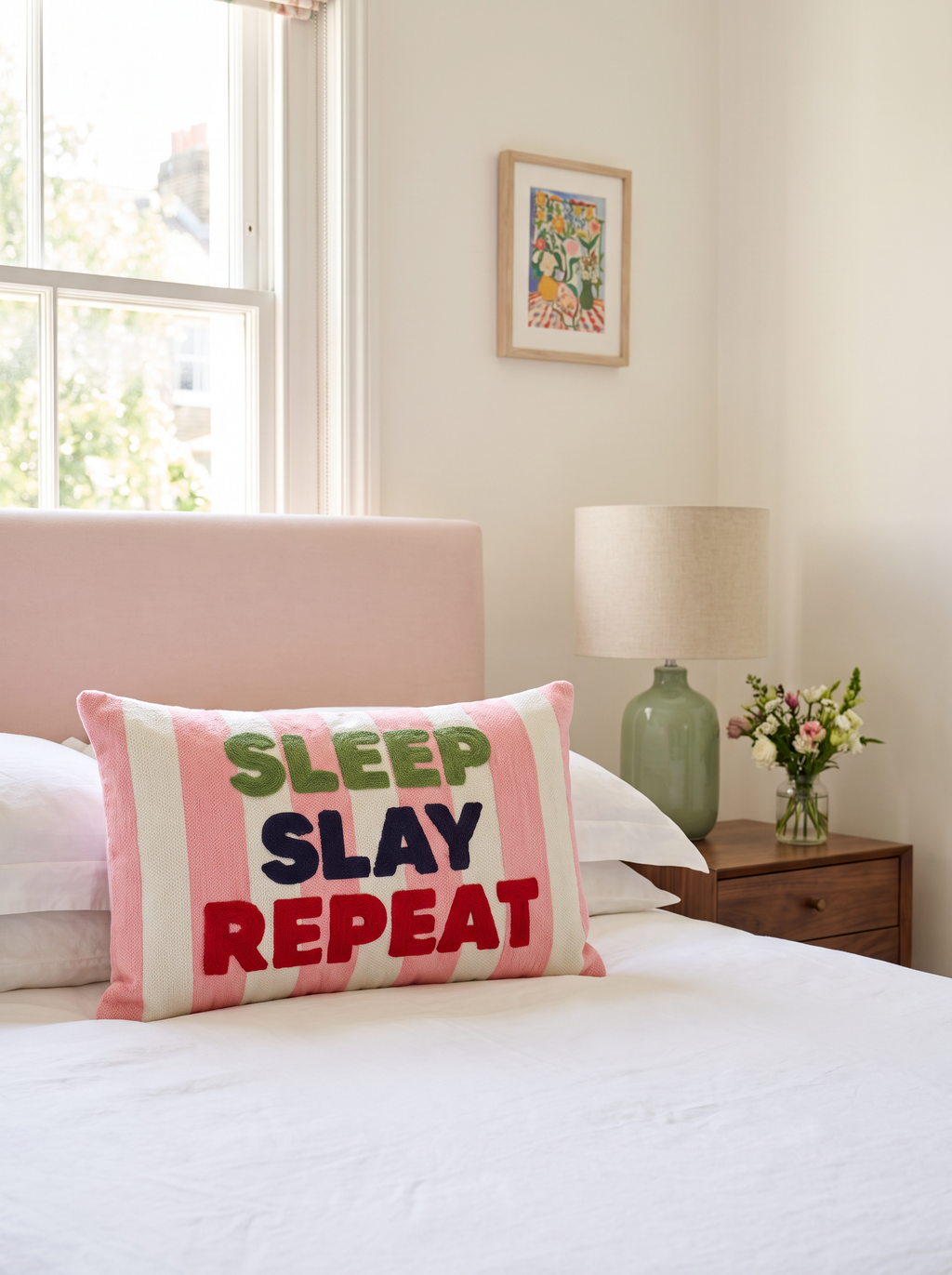 Sleep Slay Repeat Needlepoint Cushion