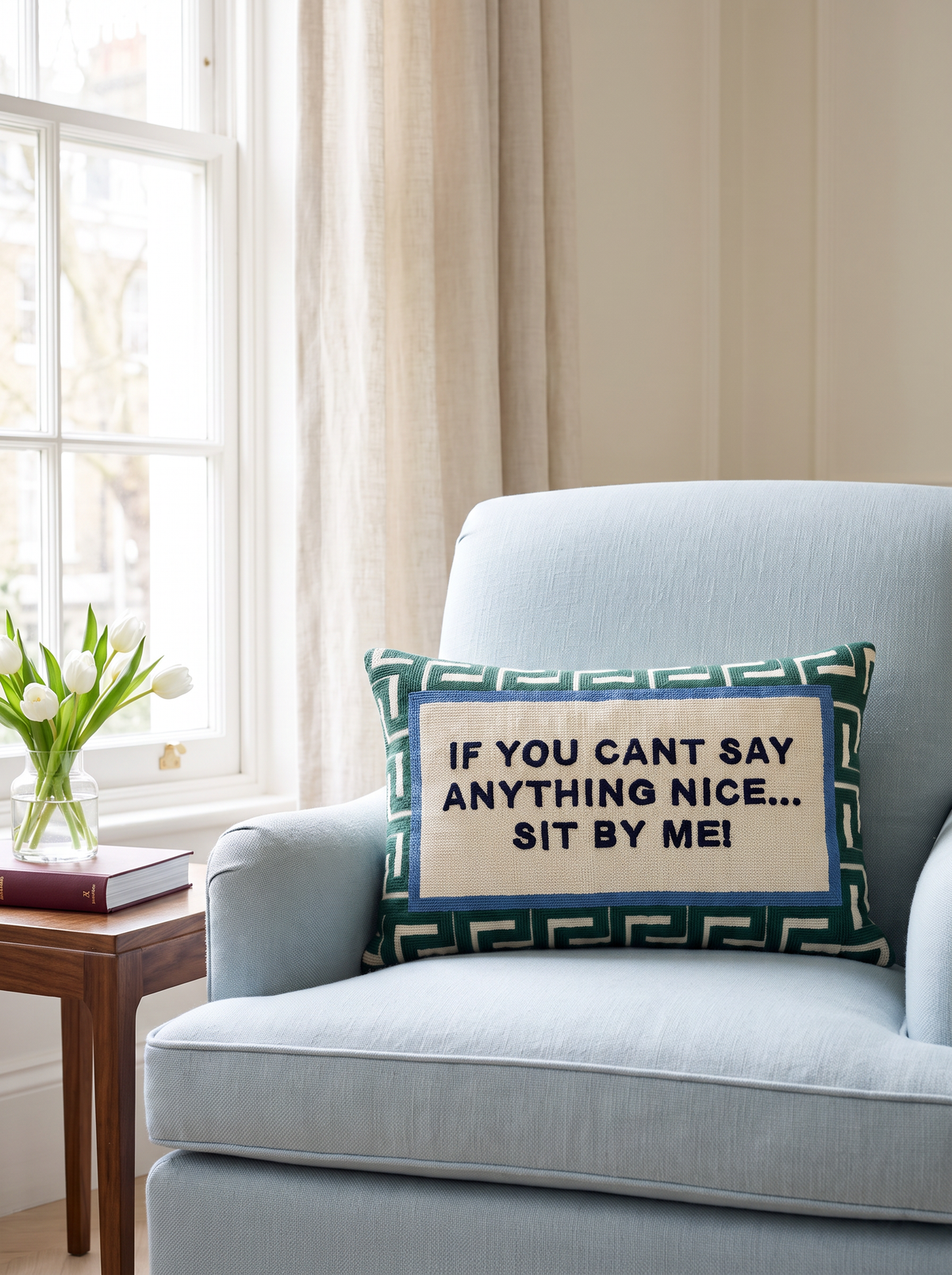 Sit By Me Needlepoint Cushion