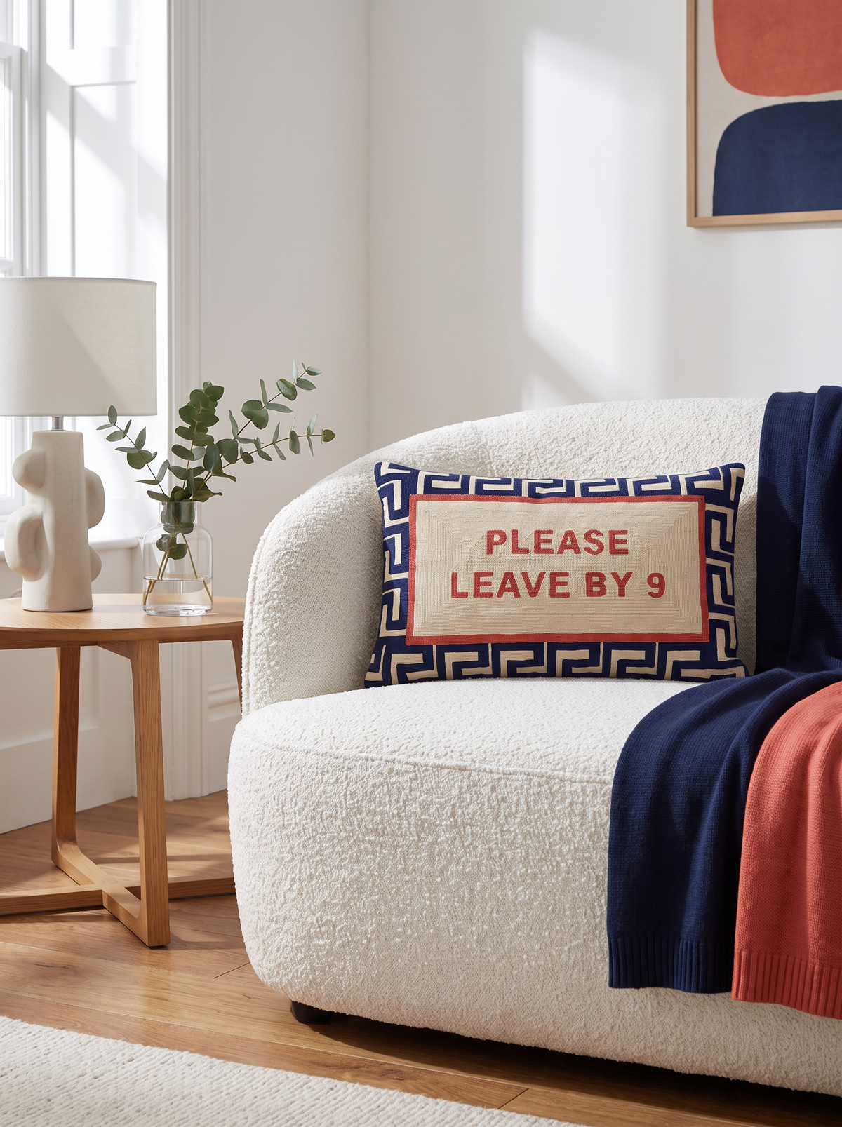 Please Leave By 9 Needlepoint Cushion
