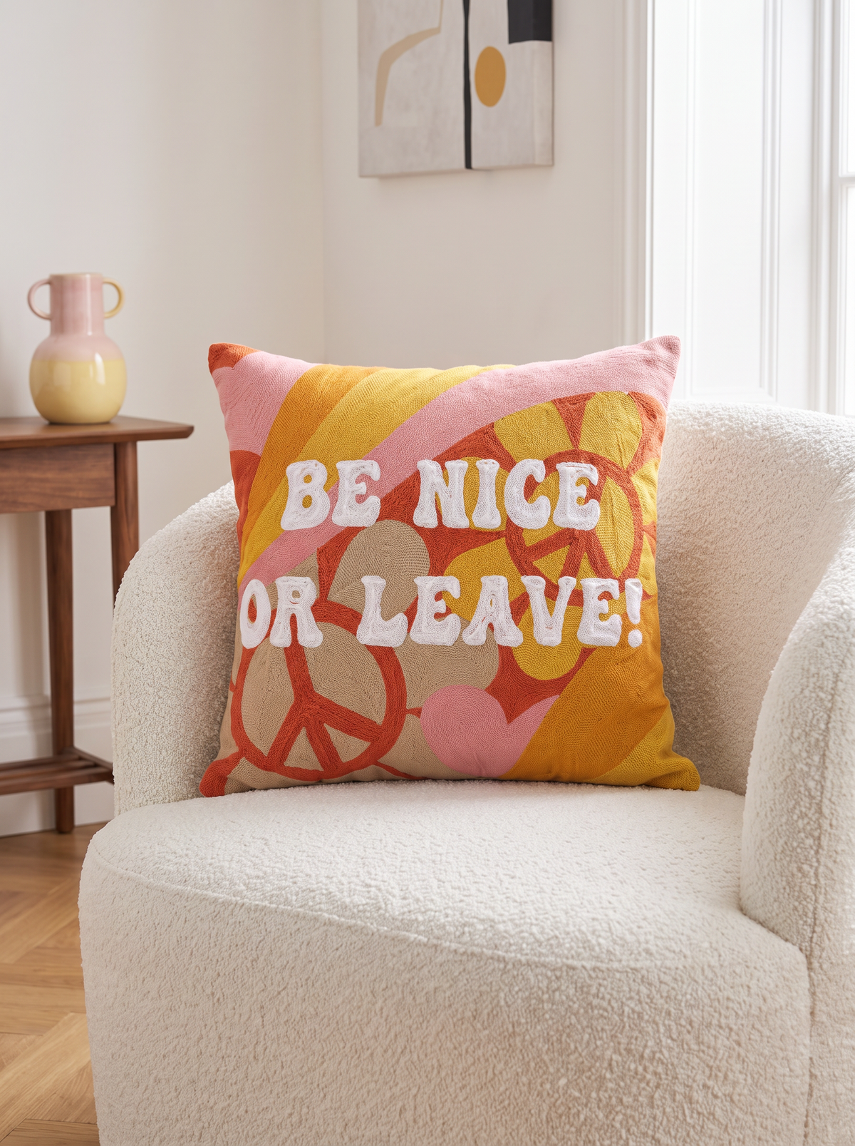 Be Nice or Leave Needlepoint Cushion