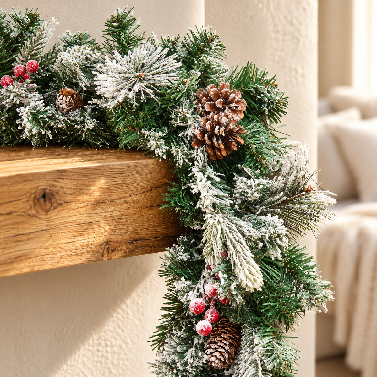 9ft Snow Dusted Christmas Garland with Berries and Pinecones
