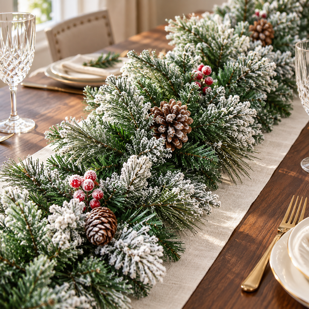 9ft Snow Dusted Christmas Garland with Berries and Pinecones