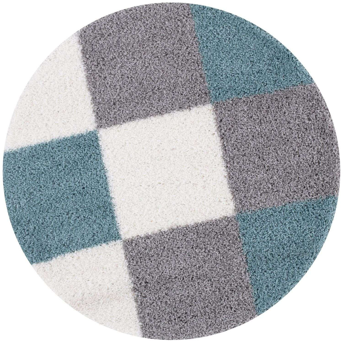 Geometric Duck Egg Blue Shaggy Rug