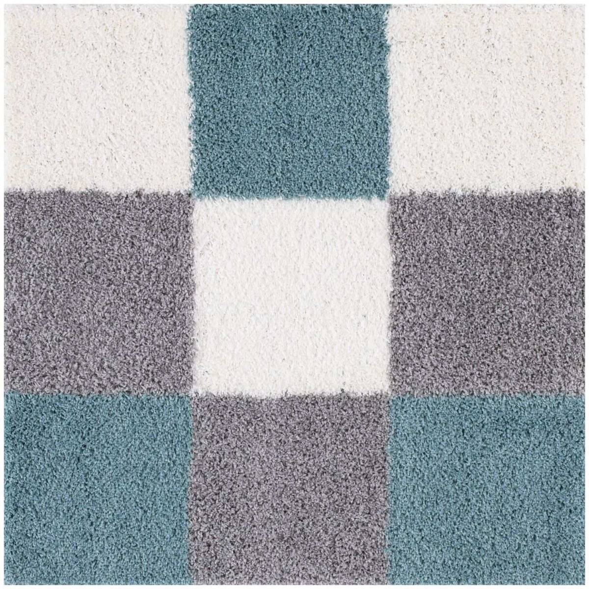Geometric Duck Egg Blue Shaggy Rug