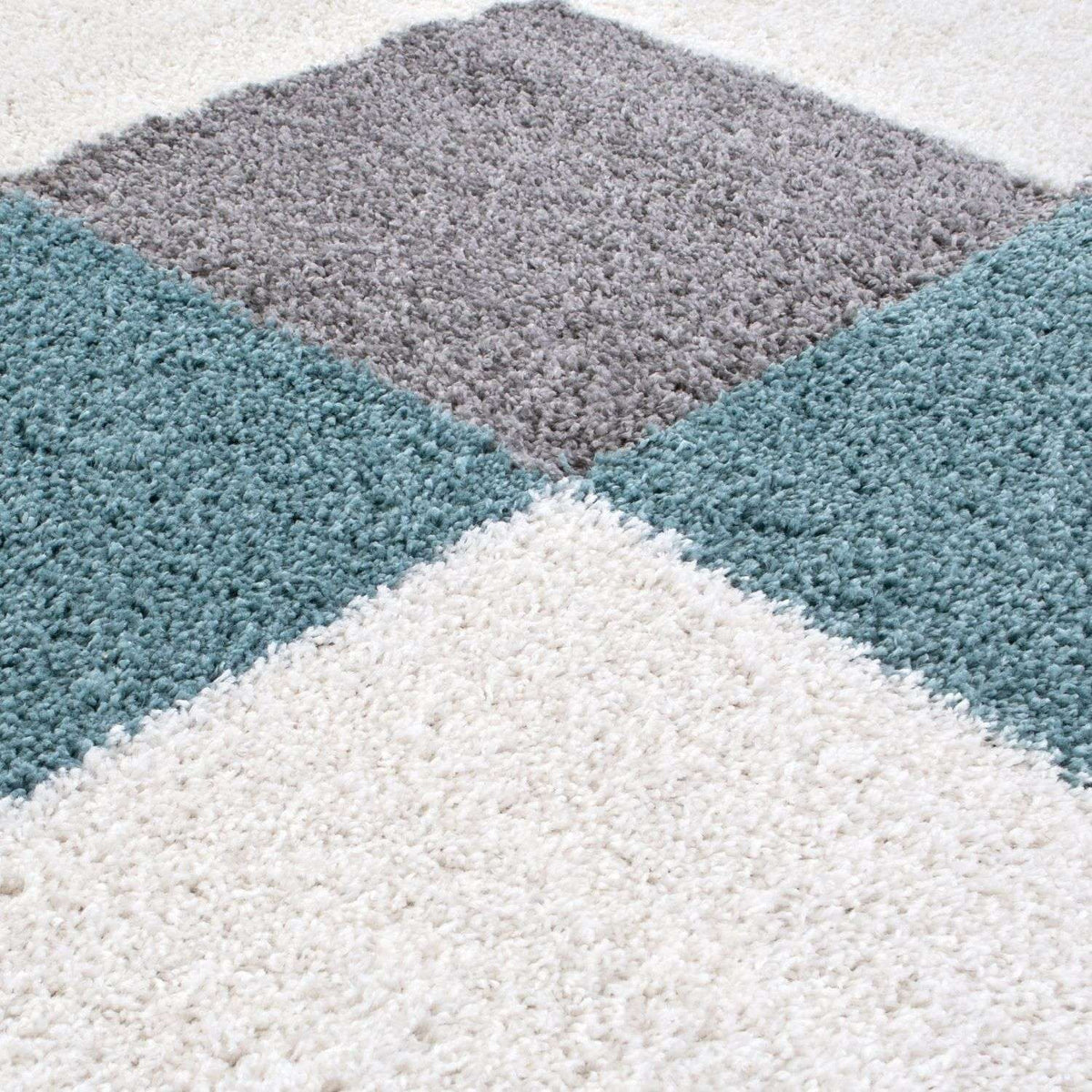 Geometric Duck Egg Blue Shaggy Rug