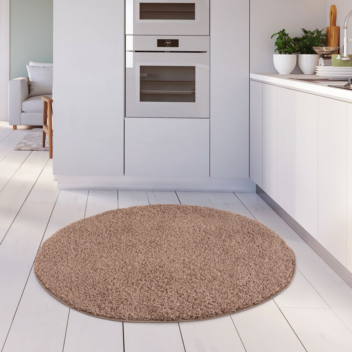 Solid Beige Shaggy Rug