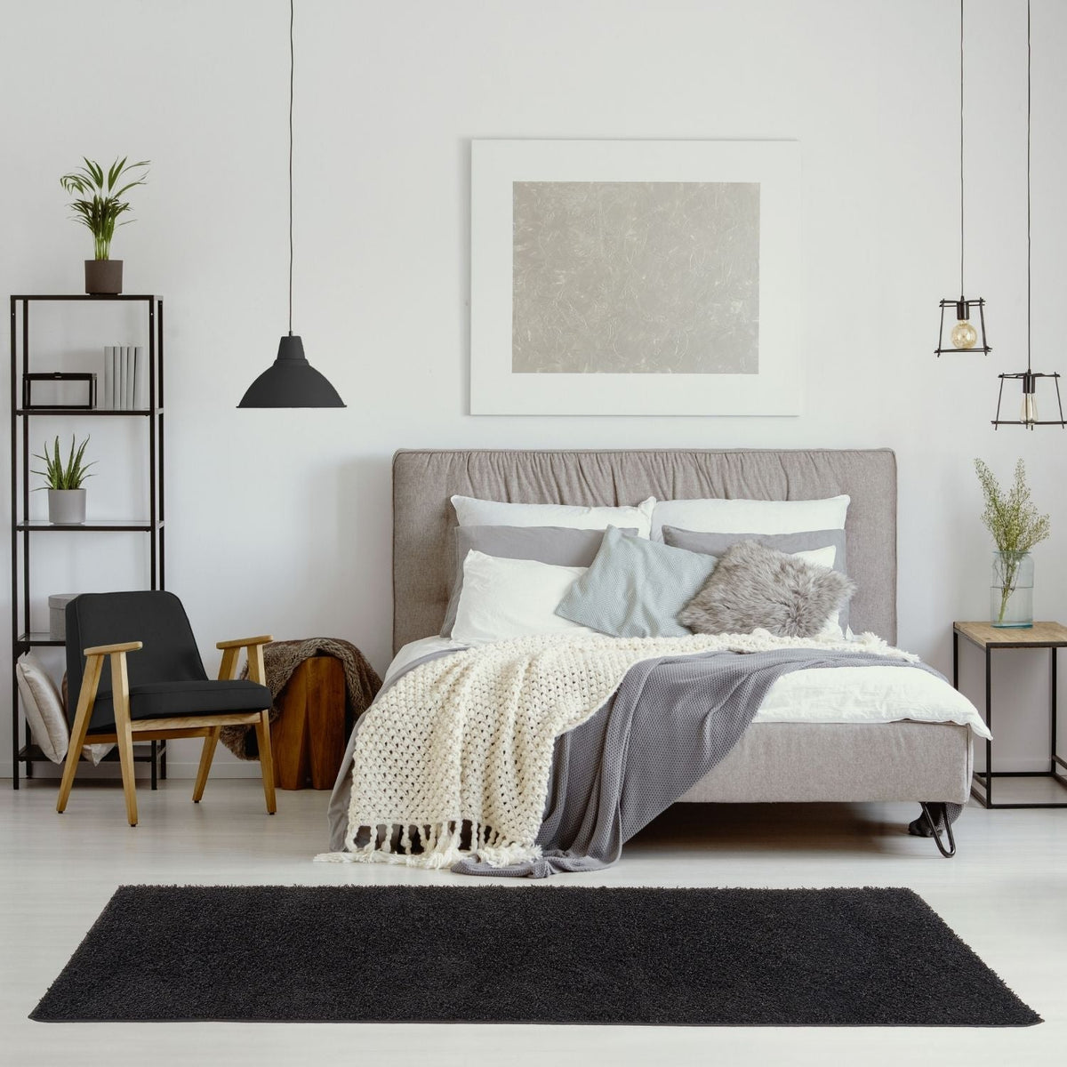 Solid Black Shaggy Rug