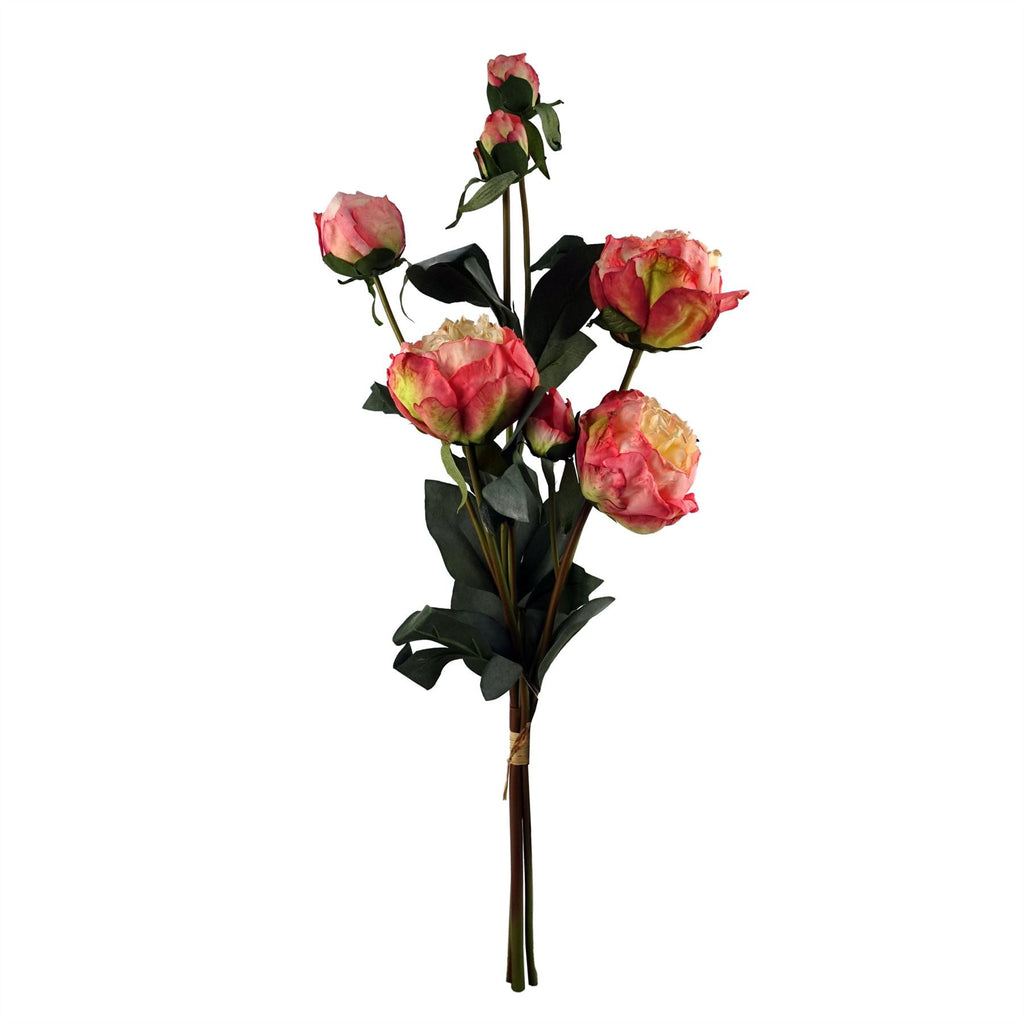 Artificial Peony and Eucalyptus Arrangement with Grey Glass Vase