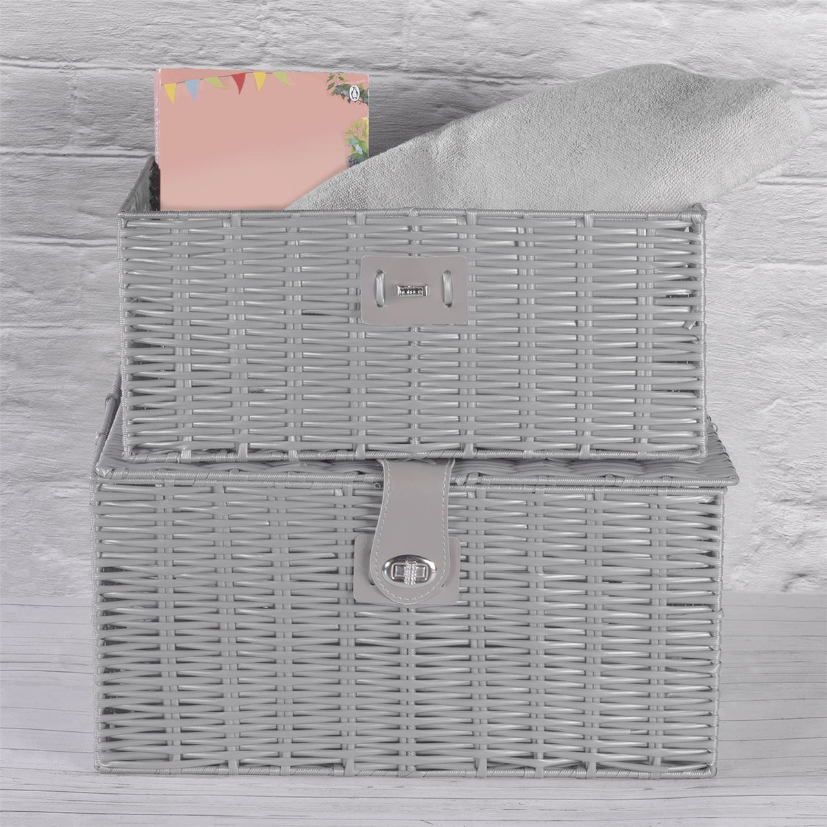 Resin Woven Storage Baskets, Set of 3, Grey