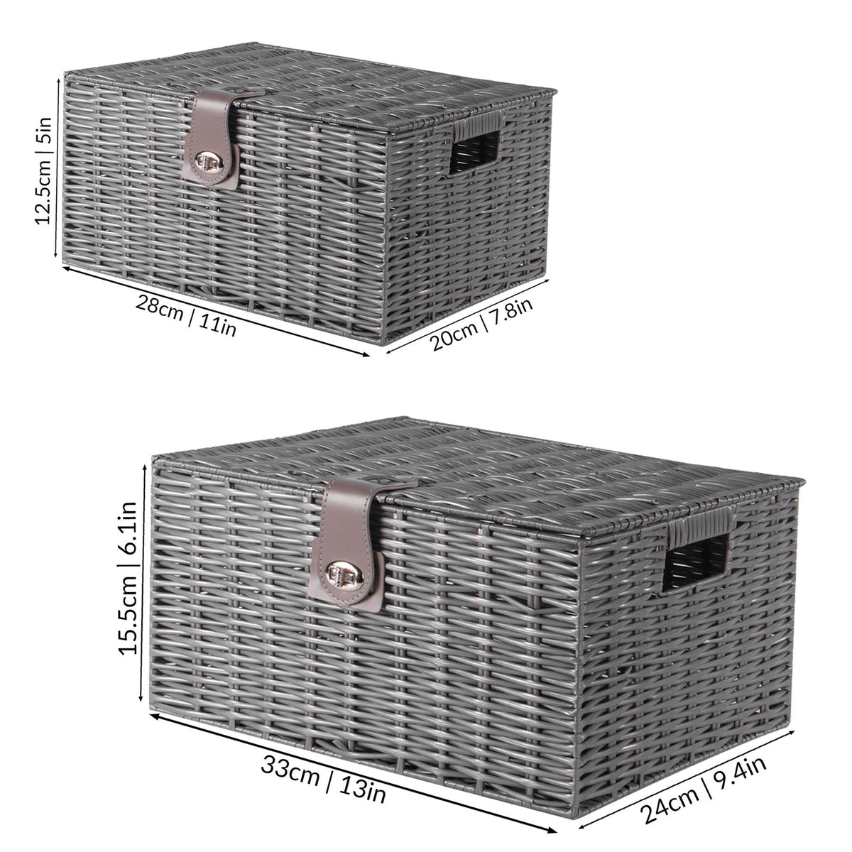 Resin Woven Storage Baskets, Set of 3, Grey