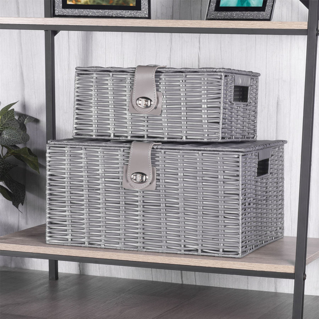 Resin Woven Storage Baskets, Set of 3, Grey