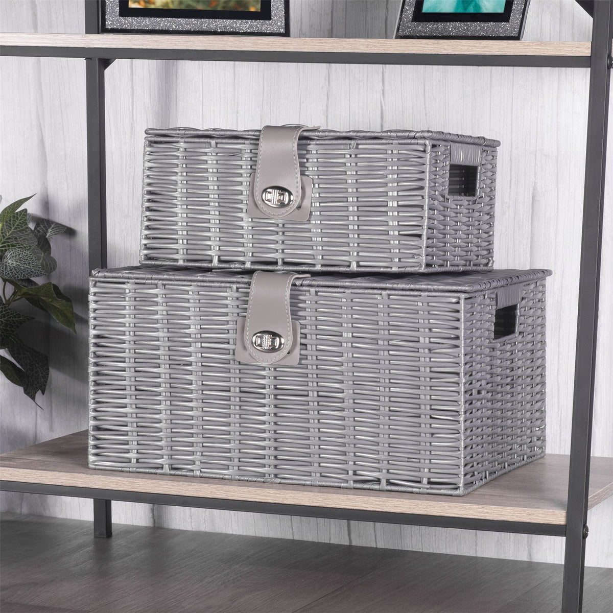 Resin Woven Storage Baskets, Set of 3, Grey