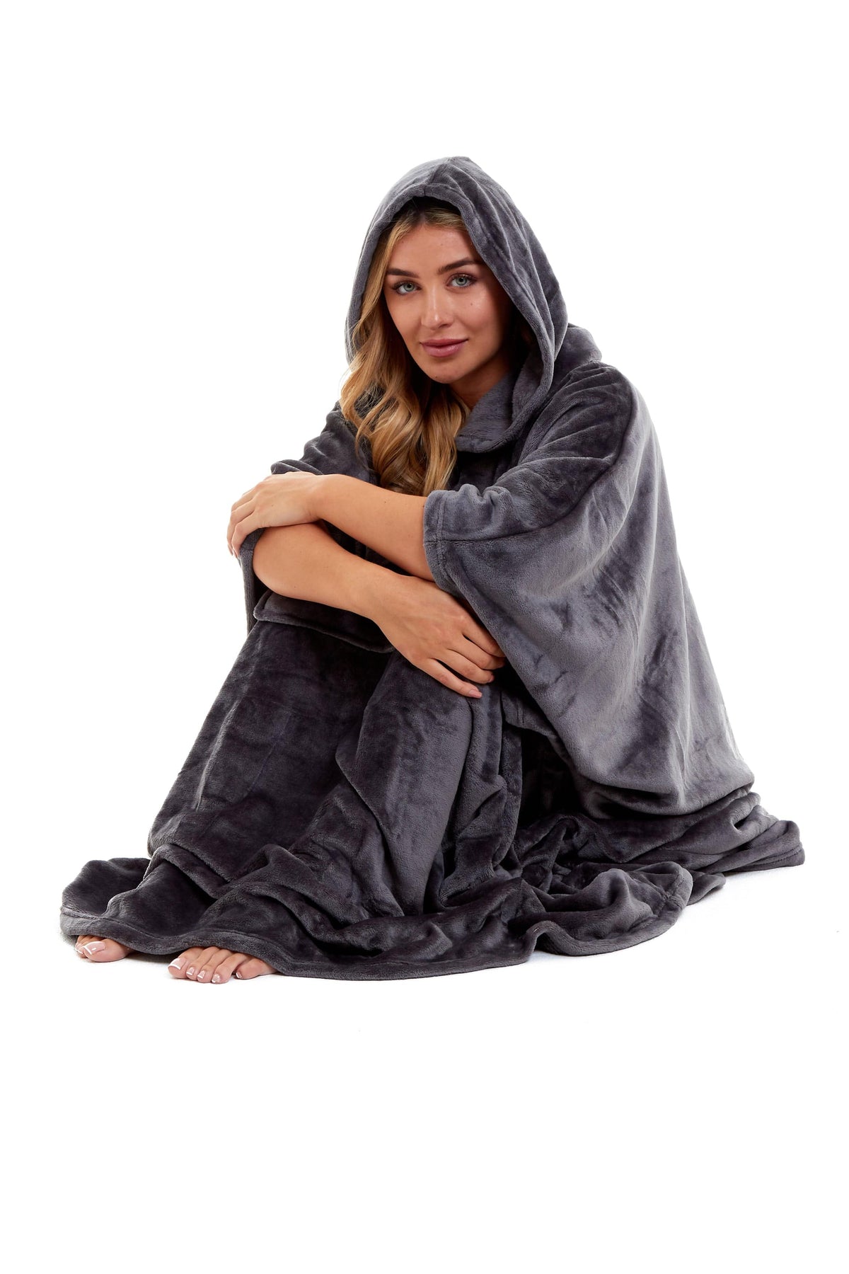 Women's Hooded Poncho Blanket, Plush Fleece