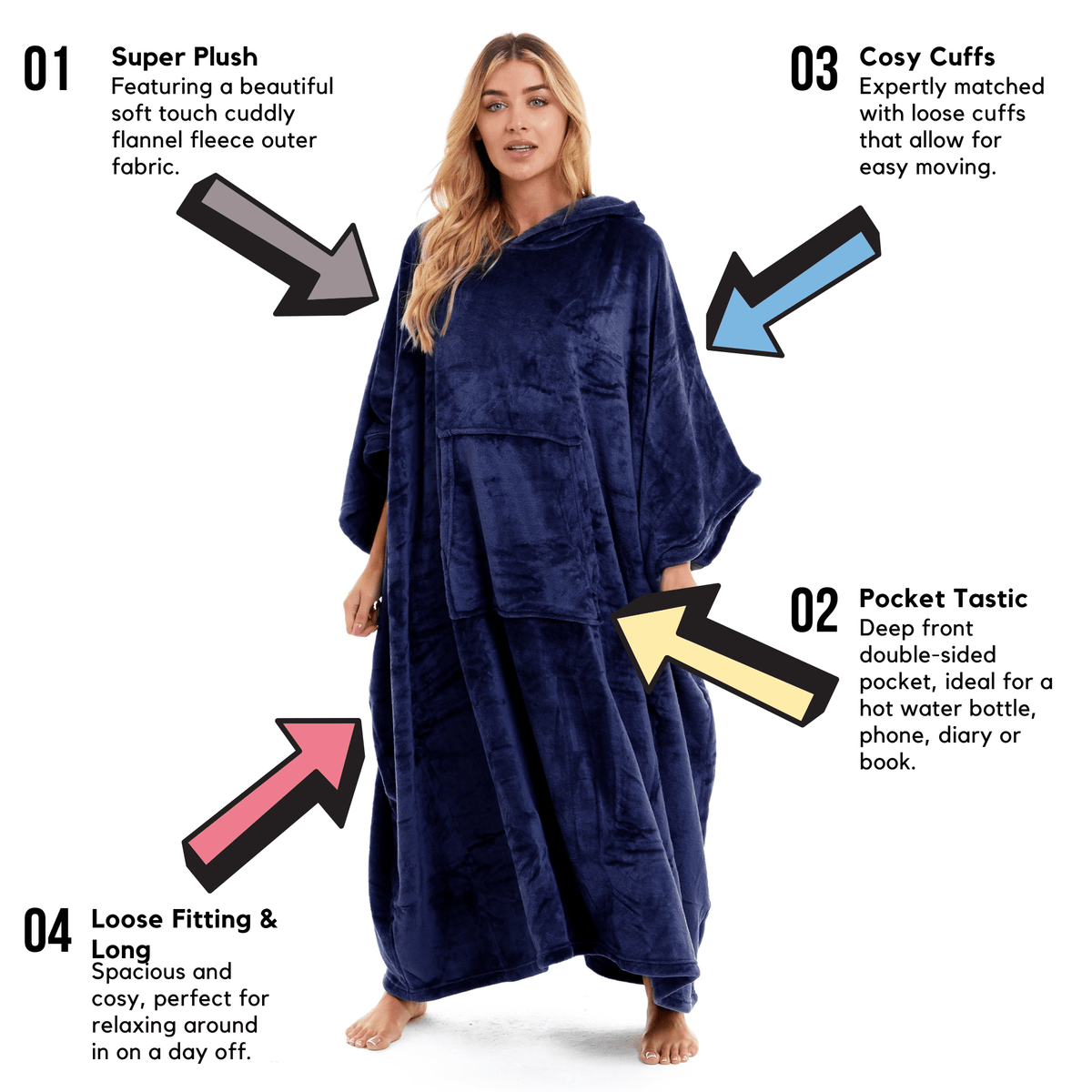 Women's Hooded Poncho Blanket, Plush Fleece